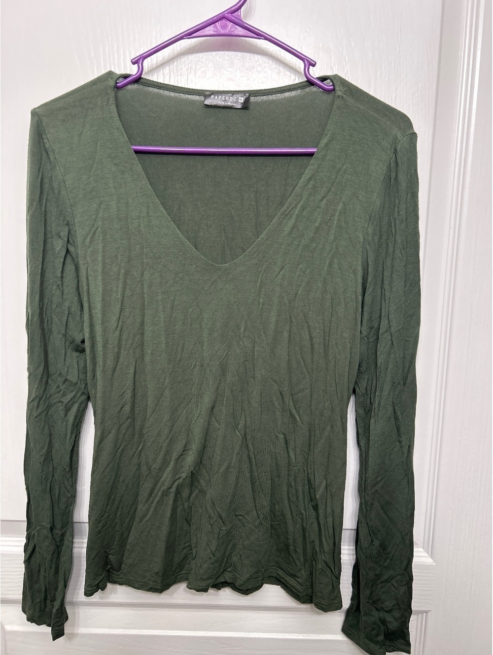 Paperoc Olive Green Long Sleeve V-Neck Shirt XL